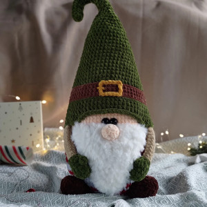 Krasnal szydełkowy 50 cm, Skrzat świąteczny, Dekoracja na Boże Narodzenie