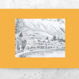 pejzaż plakat A4, pomarańczowo-szary plakat do domu, mały plakat do sypialni, boho plakat do salonu, ładny plakat do biura, A4 plakat z krajobrazem