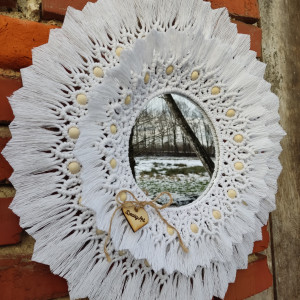 Duża ręcznie wykonana podwójna  mandala z lustrem w stylu Boho