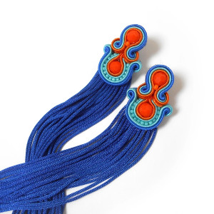 KOLCZYKI SUTASZ BOHO chabrowo pomarańczowe z frędzlami