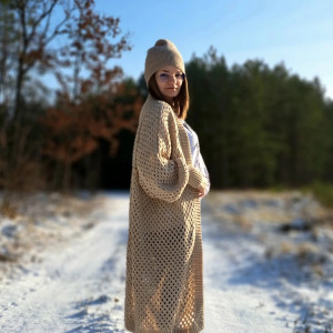 BEŻOWY KARDIGAN HANDMADE OVERSIZED 100% AKRYL ANTIPILLING