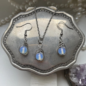 Zestaw biżuterii z opalitu KOLCZYKI + NASZYJNIK stal chirurgiczna