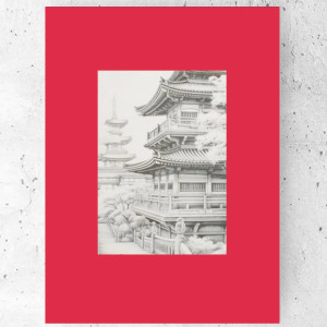 czerwono-szary plakat do domu, Azja plakat A4, architektura plakat, Japonia plakat do salonu, mały plakat do biura, ładny plakat do sypialni, plakat z budynkiem, pejzaż plakat 21x30, poster