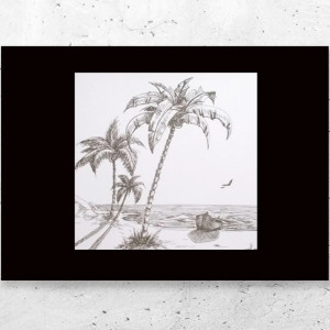 czarno biały plakat A4, mały plakat na ścianę, biało czarny plakat z pejzażem, nowoczesny plakat do domu, czarno biały obrazek do biura, A4 plakat do sypialni, palmy plakat, pejzaż plakat