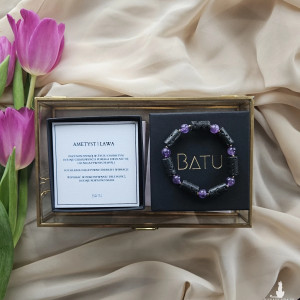 Bransoletka z kamieni lawy i ametystu na elastycznej gumce