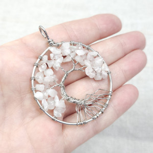 147. Drzewo życia z różowym kwarcem; wisiorek, wisior vintage