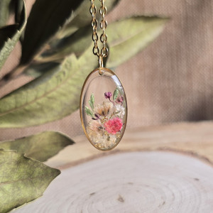 Złota zawieszka złoty wisiorek naszyjnik żywica z żywicy kwiaty z kwiatami jajowata retro naturalna dziewczęca kobieca pomarańczowa