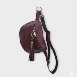 Duża nerka z frędzlami Bordowa, skóra naturalna