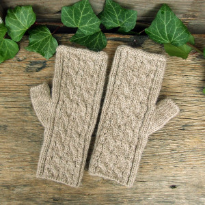 Mitenki wełniane, beżowe, rękawiczki bez palców