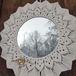 Makramowe lustro w stylu Boho w kolorze naturalnym