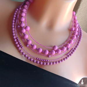 Naszyjnik Krótki Korale Hot Różowe Kulki Szklane Kolorowa Biżuteria Unikat nasz25.2