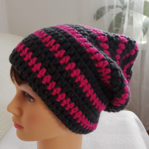 Czapka wełniano-bawełniana  oversize dwukolorowa w paski