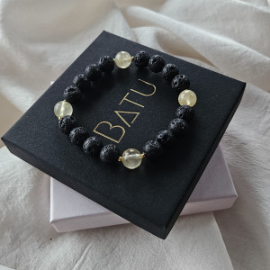 Bransoletka z kamieni lawy i cytrynu na elastycznej gumce