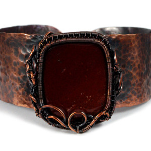 Krwawnik i miedź, Miedziana bransoletka z kamieniem krwistym, ręcznie wykonana, prezent dla niej prezent dla mamy, prezent urodzinowy biżuteria