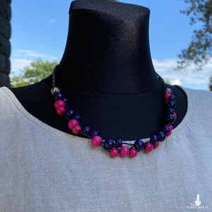 Naszyjnik kolorowe drewniane koraliki / róż i fiolet