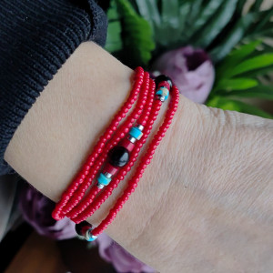 Bransoletka Naszyjnik Koral Czerwony Dysk Turkus Hematyt Sznur bra19-25