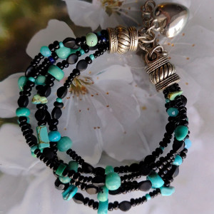 Bransoletka BohoMix Czarne Korale Turkus bra19-55
