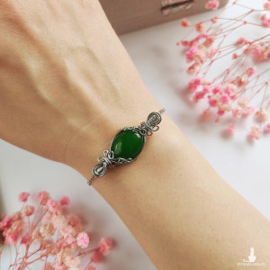 Bransoletka Jadeit Zielony stal chirurgiczna wirewrapping handmade
