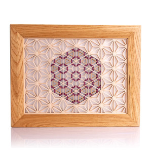 Obraz na ścianę drewniany z wzorami Kumiko Japońska wiśnia Sakura