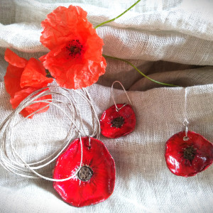 Komplet biżuterii - maki - prezent dla babci, na walentynki