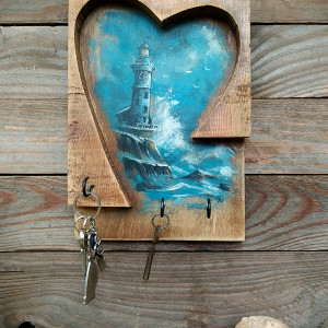 Wieszaczek na klucze z malowanym pejzażem - Latarnia Morska