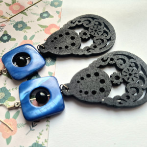 Kolczyki masa perłowa i drewno