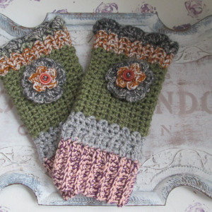 Nowe szydełkowe mitenki bez palców*  Z kwiatami* Retro * Vintage * Handmade *