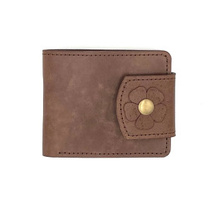 Brązowy damski portfel skórzany ręcznie uszyty na bilon.