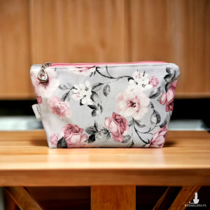 Kosmetyczka damska welurowa etui do torebki organizer do torby duża kosmetyczka kwiaty