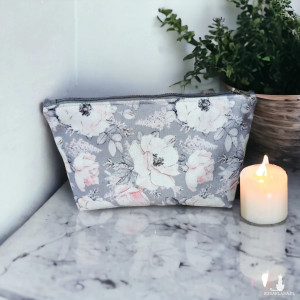 Kosmetyczka damska welurowa etui do torebki organizer do torby duża kosmetyczka kwiaty
