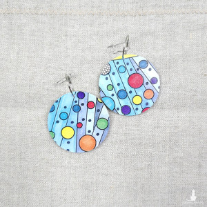 6499  bardzo kolorowe, duże, dwustronne kolczyki; 4 w 1;