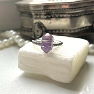 pierścionek AMETYST grot STAL CHIRURGICZNA