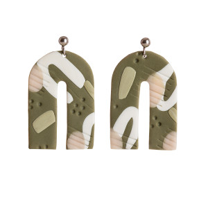 Kolczyki łuki - abstrakcja zielono, biało różowa