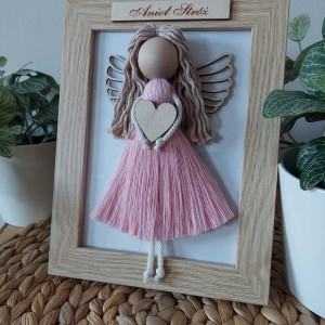 Makrama ramka z aniołkiem- Anioł Stróż