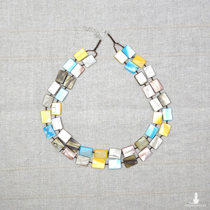 6139 brązowy, żółty, niebieski naszyjnik; masa perłowa