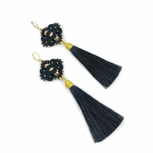 Aztec Czarne Chwosty kolczyki sutasz soutache