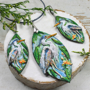 Czapla siwa - unikatowy komplet biżuterii