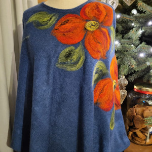 poncho z dzianiny wełnianej granat