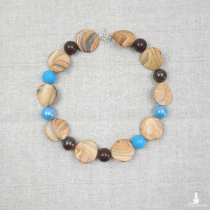 6420 brązowy, karmelowy, niebieski naszyjnik; korale, kolia