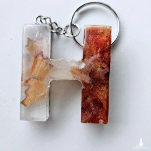 Brelok literka H przezroczysta z kredkami obierkami