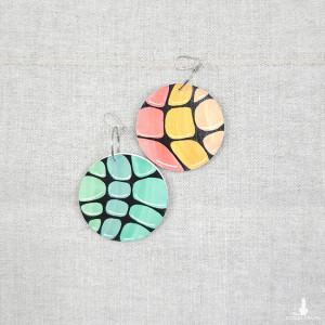 6500 zielone, pomarańczowe, duże, dwustronne kolczyki; 4 w 1;