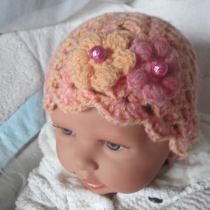 Wiosenna ozdobna czapka szydełkowa handmade * Niemowlęca * Nowa * Boho * Retro * Vintage *