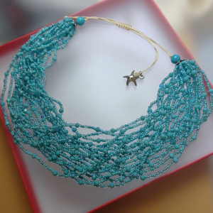Naszyjnik Z Koralików W Kolorze Turkusowym Szklane Kryształki nasz25.11