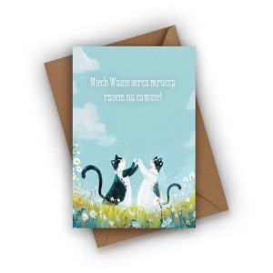Kartka ślubna- Niech Wasze serca mruczą razem na zawsze!