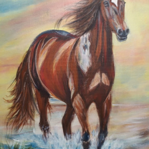 OBRAZ RĘCZNIE MALOWANY AKRYLOWY "BEZTROSKO W GALOPIE" - 30x24cm