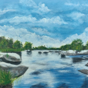 OBRAZ RĘCZNIE MALOWANY AKRYLOWY "ZATOPIONE W BŁĘKICIE" - 30x24cm