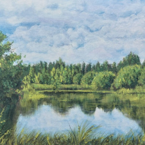 OBRAZ RĘCZNIE MALOWANY AKRYLOWY "W ODBICIU NIEBA" - 30x40cm