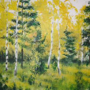 OBRAZ RĘCZNIE MALOWANY AKRYLOWY "W MIESZANYM LASKU" - 30x24cm