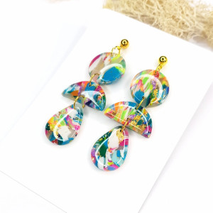 Kolczyki Tęczowa Magia kolorowe z żywicy i gliny polimerowej 6,5 cm