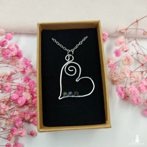 Naszyjnik Serce Labradoryt stal chirurgiczna wisiorek handmade